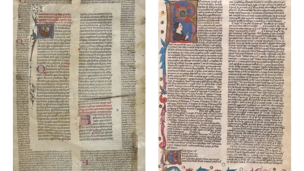 Páginas de dos de los manuscritos latinos desaparecidos de la Seo y que se conservan hoy en Estados Unidos.
