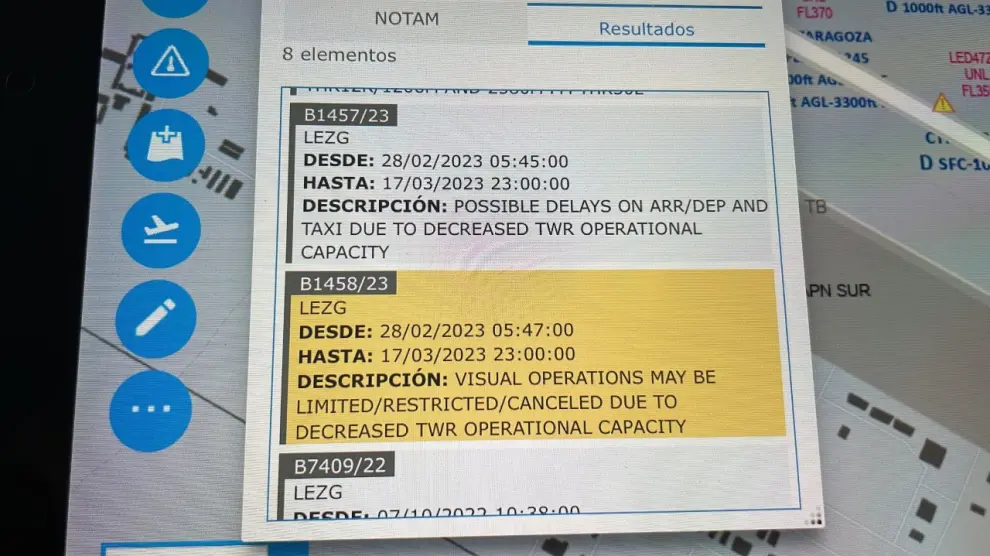 La situación del control del aeropuerto y la base de Zaragoza en la web insignia.enaire.es alarga hasta el 17 de marzo los problemas de control aéreo.