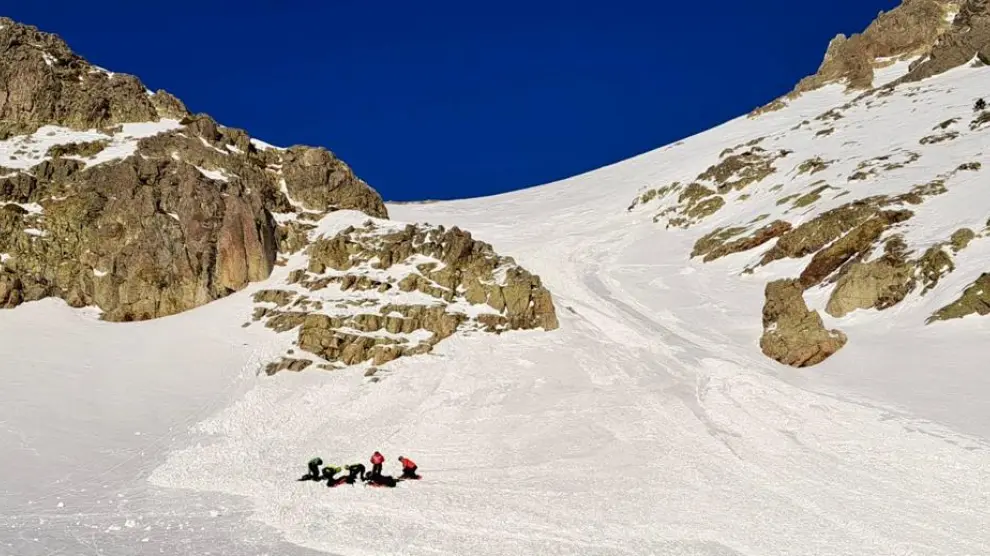 Una imagen del grupo en la zona donde se produjo la avalancha.