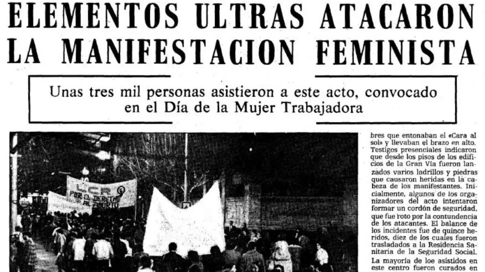 Al menos quince personas resultaron heridas en la marcha feminista en Zaragoza convocada en 1983.