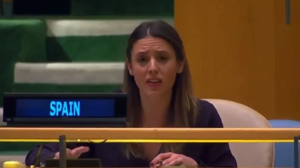 Irene Montero, durante su intervención en la ONU