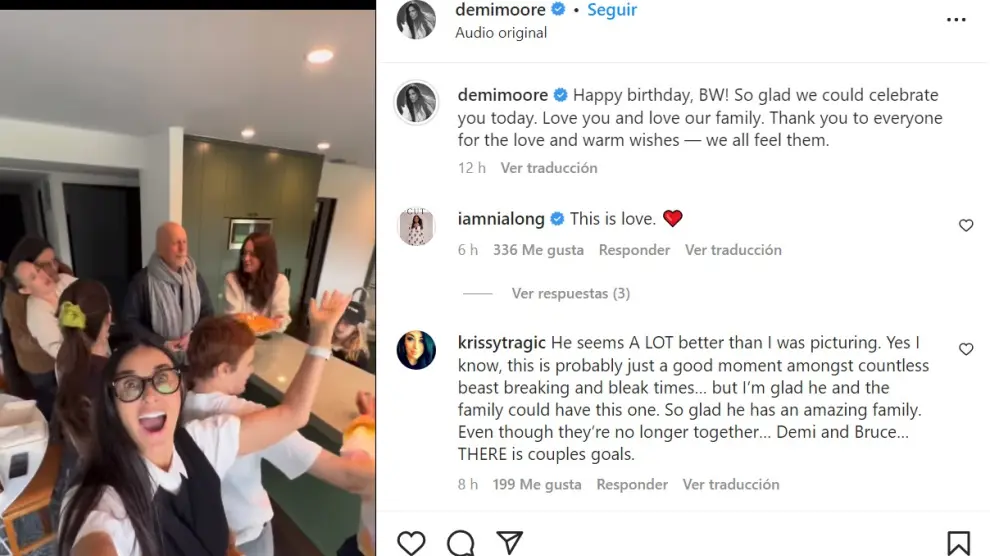 Demi Moore ha felicitado a Bruce Willis en redes sociales.