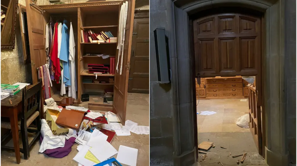 Daños materiales causados por los ladrones en la iglesia de Sádaba.