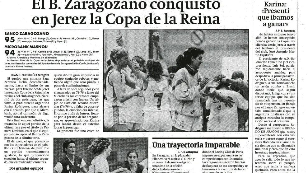 Crónica del triunfo del Banco Zaragoza en la final de la Copa de la Reina, el 14 de mayo de 1990 en HERALDO.