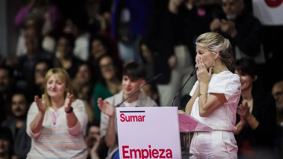 La vicepresidenta segunda y ministra de Trabajo y Economía Social, Yolanda Díaz, interviene en el acto 'Empieza todo' de la plataforma Sumar