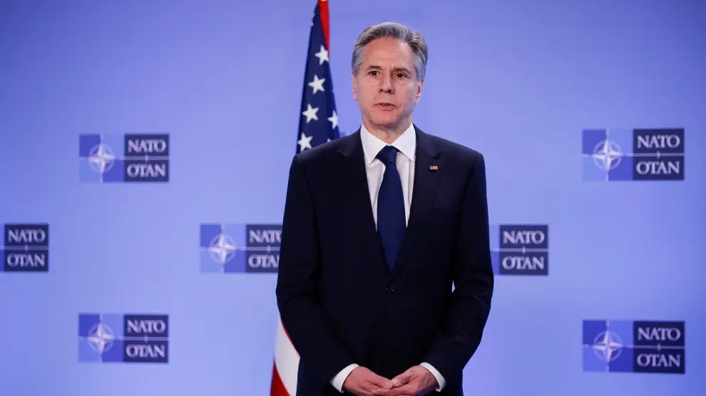 El secretario de Estado de Estados Unidos, Anthony Blinken, este martes en la sede de la OTAN.