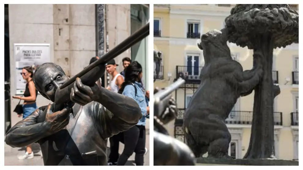 Estatua del emérito disparando al oso y el madroño de la Puerta del Sol