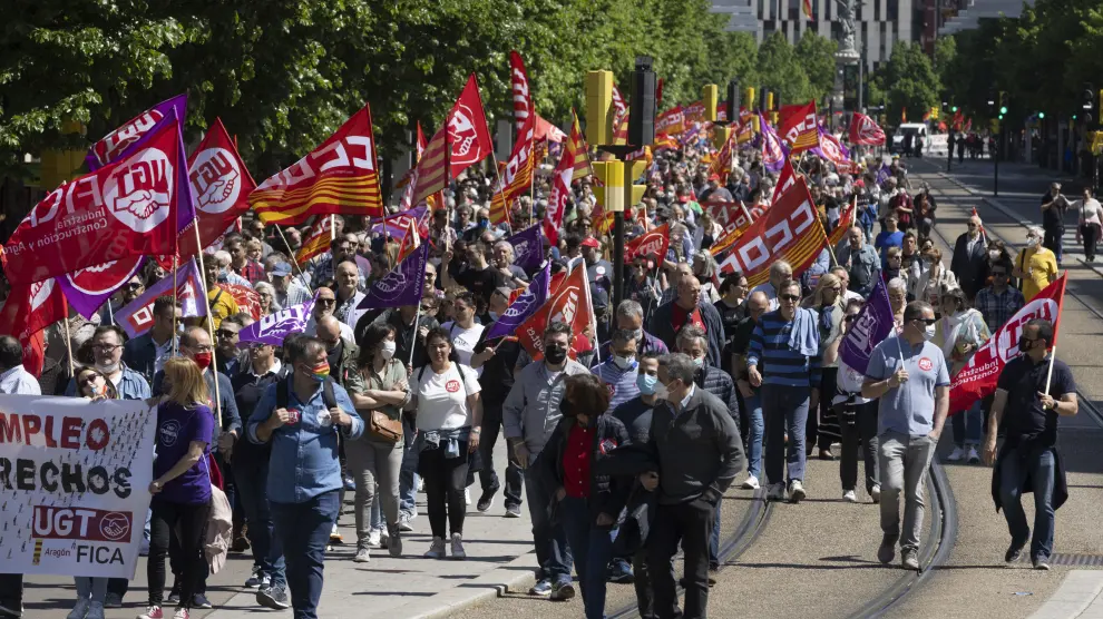 Un aspecto de la manifestación del Primero de Mayo en Zaragoza en 2022.