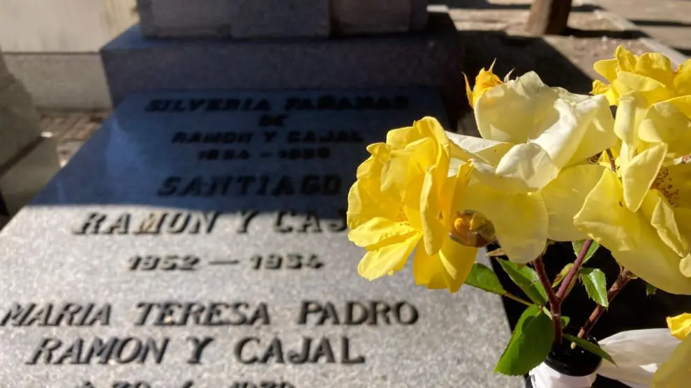 Las rosas depositadas pertenecen a la variedad Ramón y Cajal.