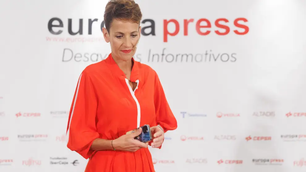 La presidenta del Gobierno de Navarra, María Chivite, durante un desayuno informativo de Europa Press, a 11 de mayo de 2023, en Madrid (España).