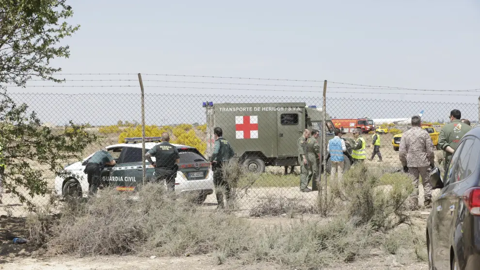 Imágenes del accidente de un F18 en la Base Aérea de Zaragoza.