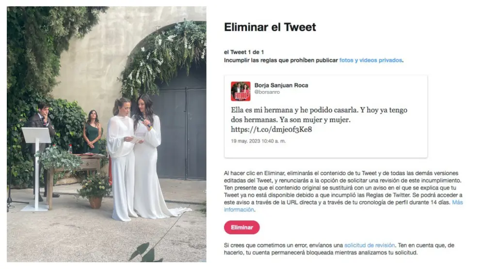 Un concejal de Valencia bloqueado en Twitter por subir una foto casando a dos mujeres