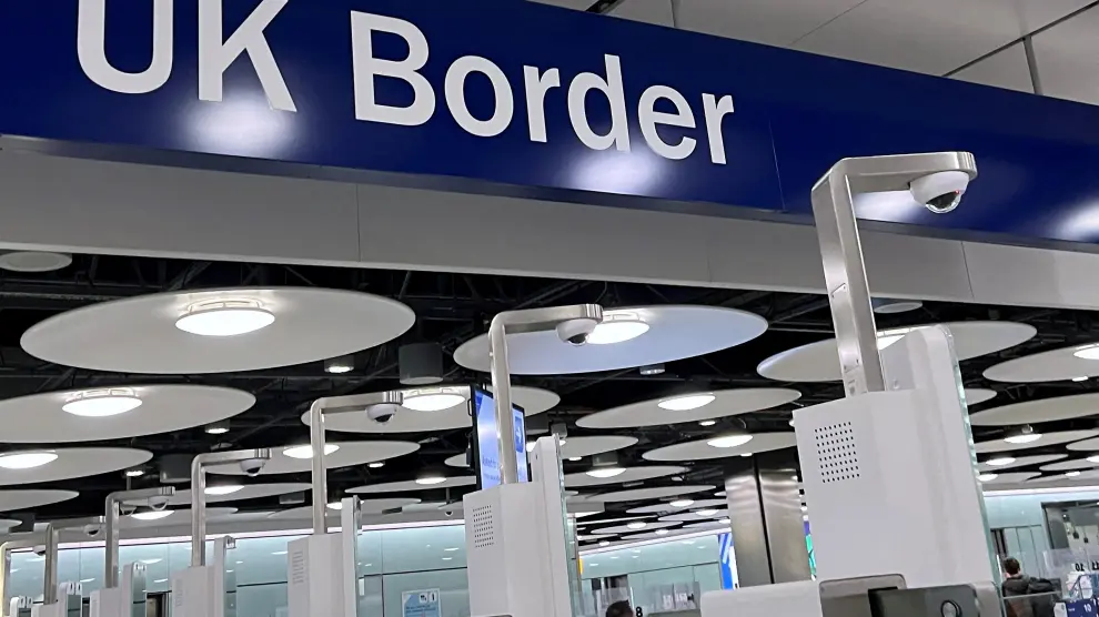 Área de control de pasaportes de la Terminal 5, en el aeropuerto de Heathrow, Londres.