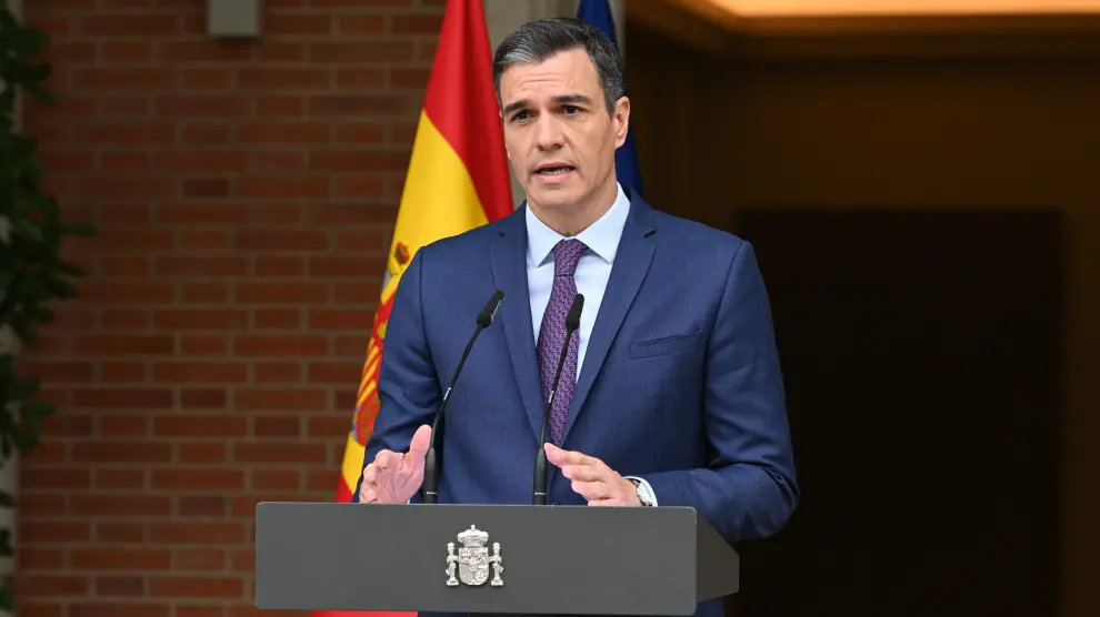 El presidente del Gobierno, Pedro Sánchez durante una rueda de prensa celebrada en la Moncloa.