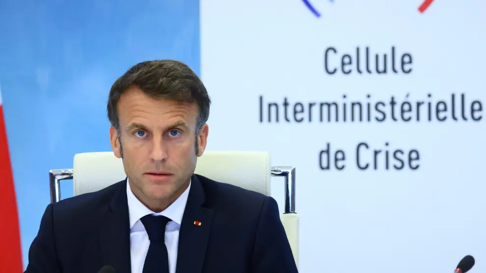 El presidente francés Emmanuel Macron en una comparecencia de emergencia después de los altercados en Nanterre.