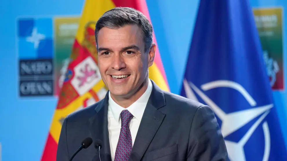 Spain's Prime Minister Pedro Sanchez speaks at a press conference during a NATO leaders summit in Vilnius, Lithuania, July 12, 2023. REUTERS/Ints Kalnins
