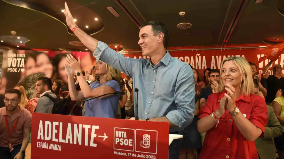Pedro Sanchez durante la campaña electoral de las elecciones generales en Huesca