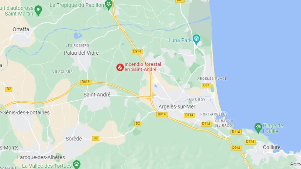 Google marca el incendio en Argelès-sur-Mer