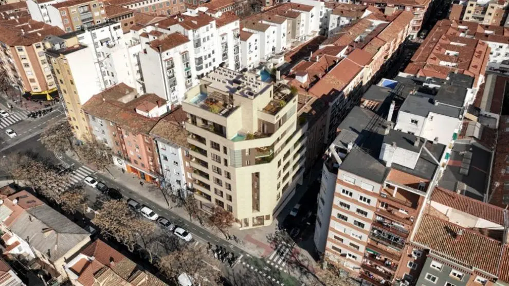 Recreación del edificio Carmen, en la zaragozana calle de Franco y López.