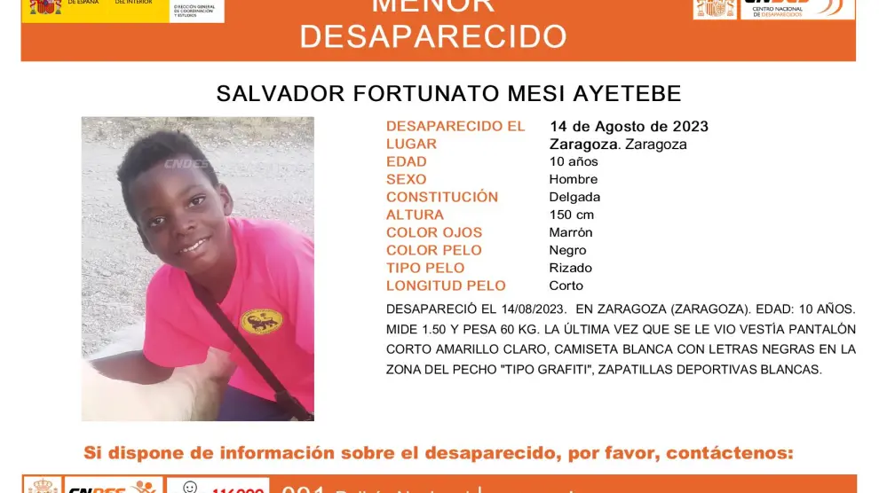 El menor desapareció este martes, 14 de agosto, en Zaragoza.