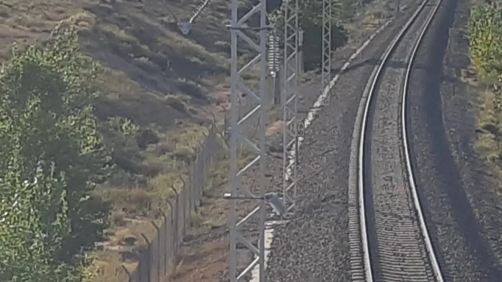 Torres metálicas levantadas para la electrificación de la línea entre Zaragoza y Teruel.