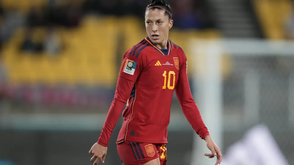 FILE - Spain's Jennifer Hermoso reacts after missing a scoring chance during the Women's World Cup Group C soccer match between Japan and Spain in Wellington, New Zealand, Monday, July 31, 2023. Jenni Hermoso said Friday, Aug. 25, that ‘in no moment’ did she consent to a kiss on the lips by soccer federation president Luis Rubiales. Hermoso issued a statement through her union hours after Rubiales claimed in an emergency meeting of the Spanish soccer federation that the kiss was consensual. (AP Photo/John Cowpland, File)