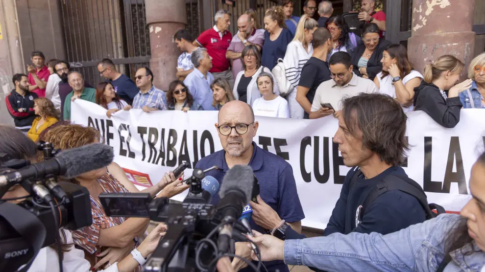 Protesta en Comisiones Obreras este pasado martes contra la siniestralidad laboral mortal en un año que suma ya 21 víctimas en Aragón.