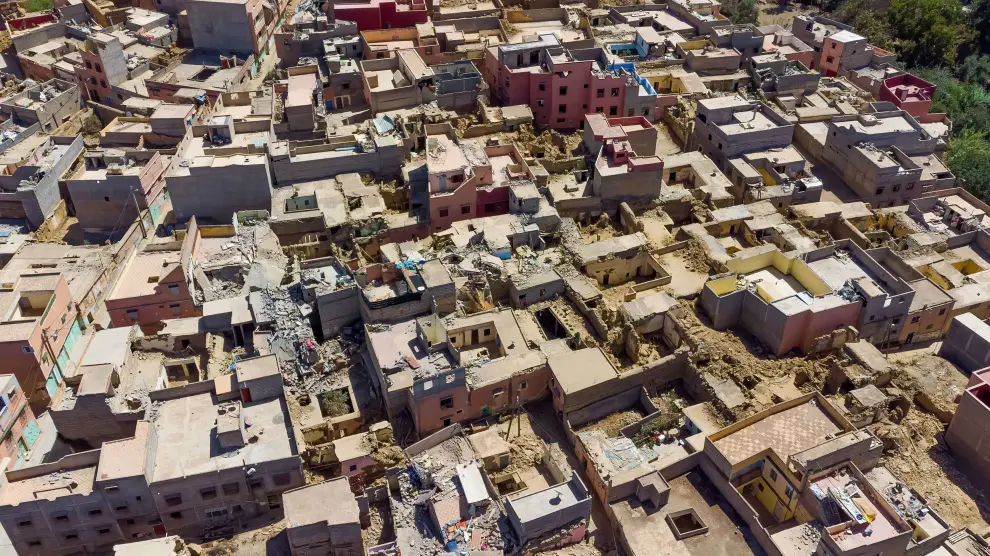 Vista aérea de Amizmiz, ciudad afectada por el terremoto