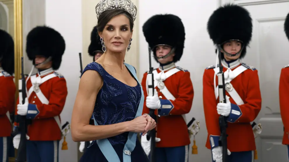 Danish Crown Prince Frederik and Spanish Queen Letizia attend the State Banquet at Christiansborg Castle in Copenhagen, Denmark, November 6, 2023. Ritzau Scanpix/Mads Claus Rasmussen via REUTERS ATTENTION EDITORS - THIS IMAGE WAS PROVIDED BY A THIRD PARTY. DENMARK OUT. NO COMMERCIAL OR EDITORIAL SALES IN DENMARK. DENMARK-ROYALS/SPAIN