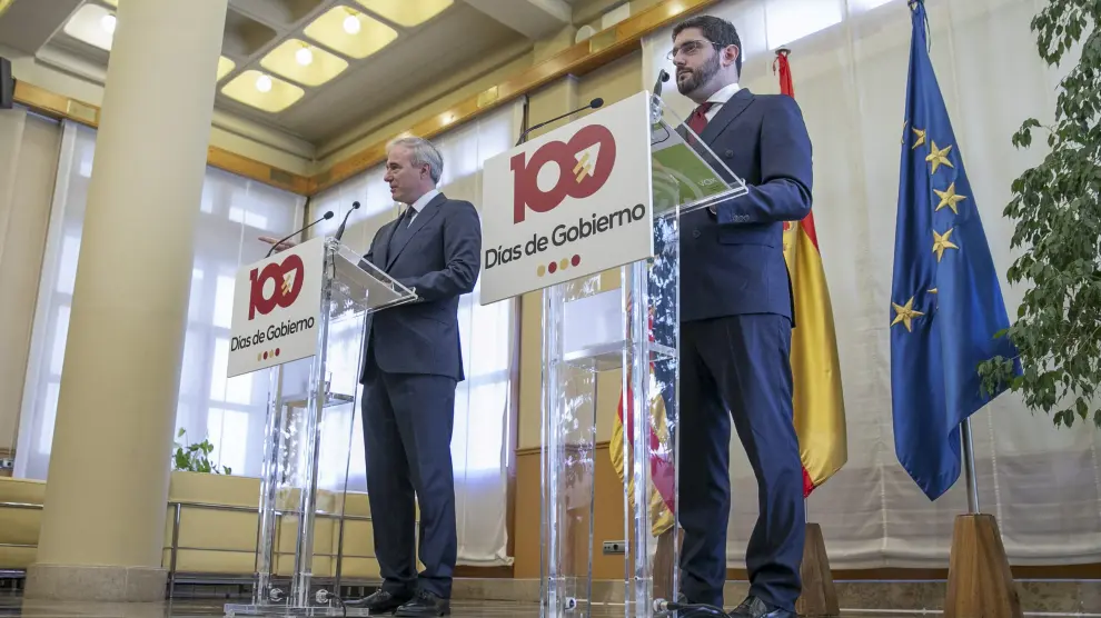 Rueda de prensa conjunta de Jorge Azcón y Alejandro Nolasco