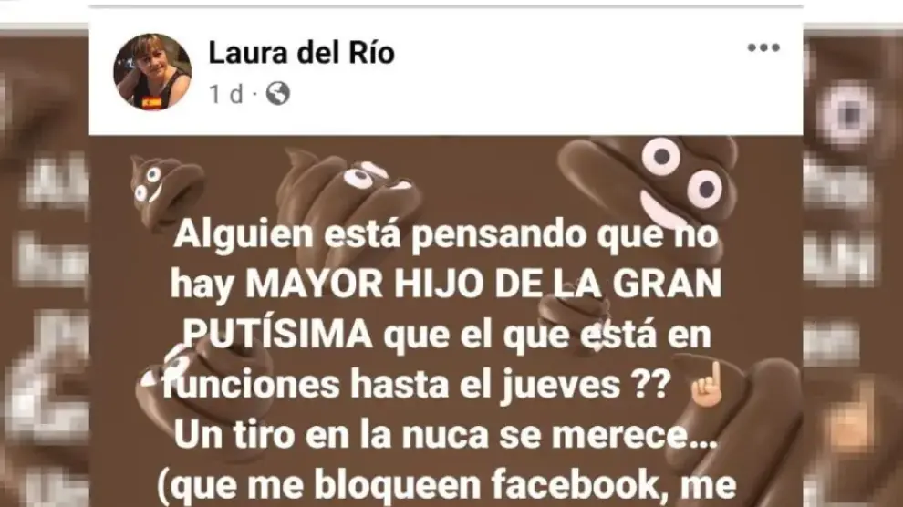 Captura del mensaje que publicó Laura del Río en Facebook