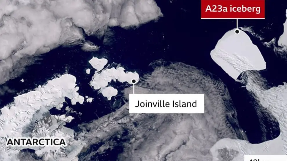 Iceberg A23a supera la Península Antártica en dirección al Atlántico sur