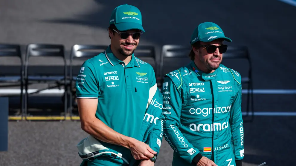 STROLL Lance (can), Aston Martin F1 Team AMR23, ALONSO Fernando (spa), Aston Martin F1 Team AMR23, portrait during the 2023 Formula 1 Etihad Airways Abu Dhabi Grand Prix, 22th round of the 2023 Formula One World Championship from November 24 to 26, 2023 on the Yas Marina Circuit, in Abu Dhabi - Photo Florent Gooden / DPPI..AFP7 ..26/11/2023 ONLY FOR USE IN SPAIN [[[EP]]]