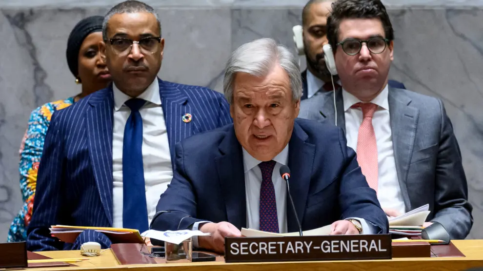 El secretario general, António Guterres,habla durante una sesión excepcional del Consejo de Seguridad sobre la situación en Oriente Medio