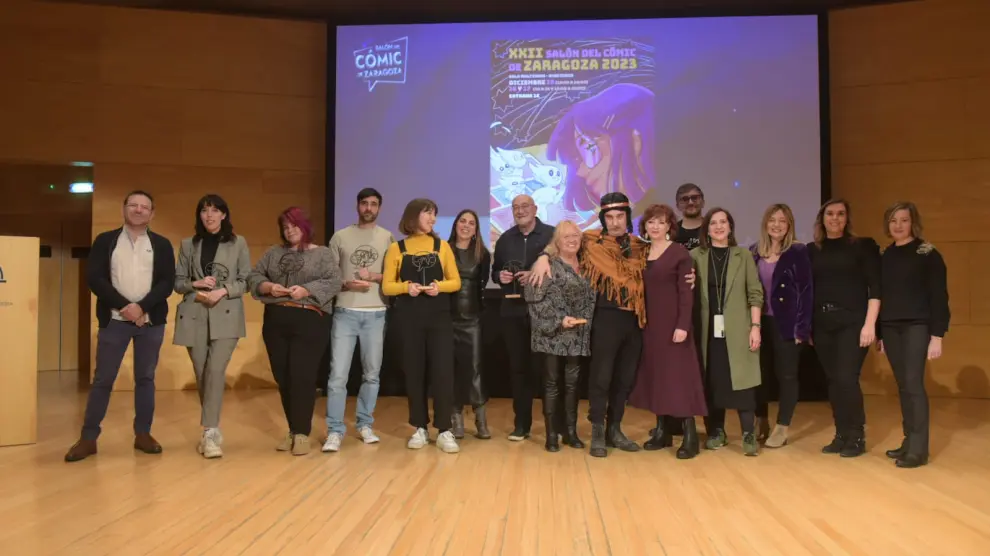 Los galardonados, tras la gala celebrada ayer en el Salón del Cómic de Zaragoza