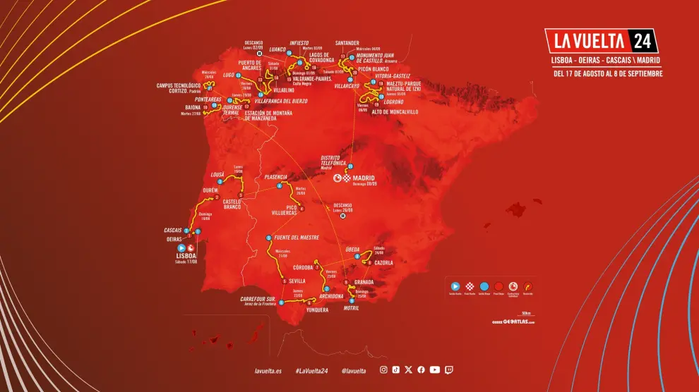 Mapa del recorrido de la edición 2024 de La Vuelta Ciclista a España