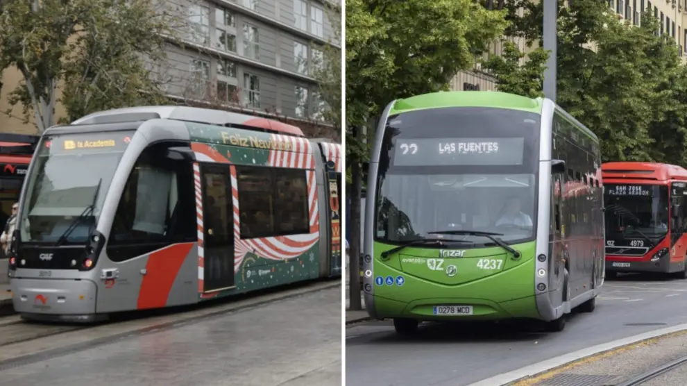 El tranvía y los autobuses urbanos de Zaragoza adecuan horarios y frecuencias estos días de Navidad