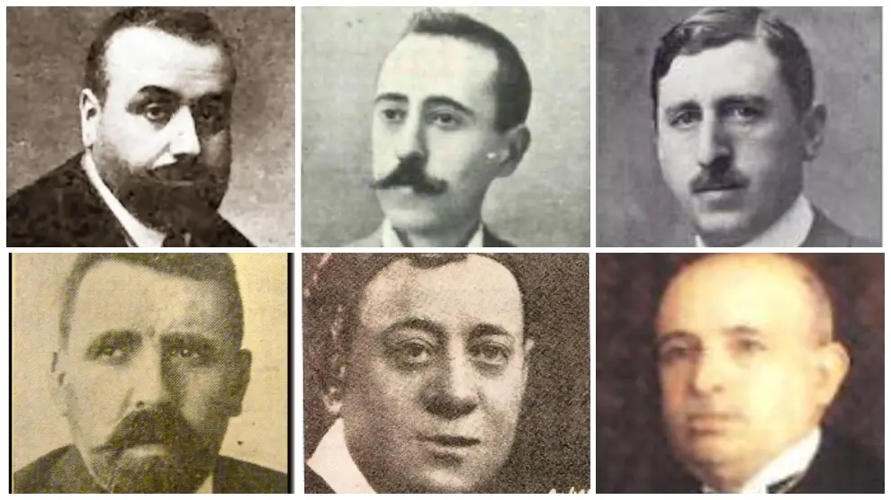 De izda. a dcha., Ricardo Royo Villanova, Alberto Casañal y Francisco Bastos. Abajo, Adoración Ruiz-Tapiador, Joaquín Numancia y Galo Ponte.