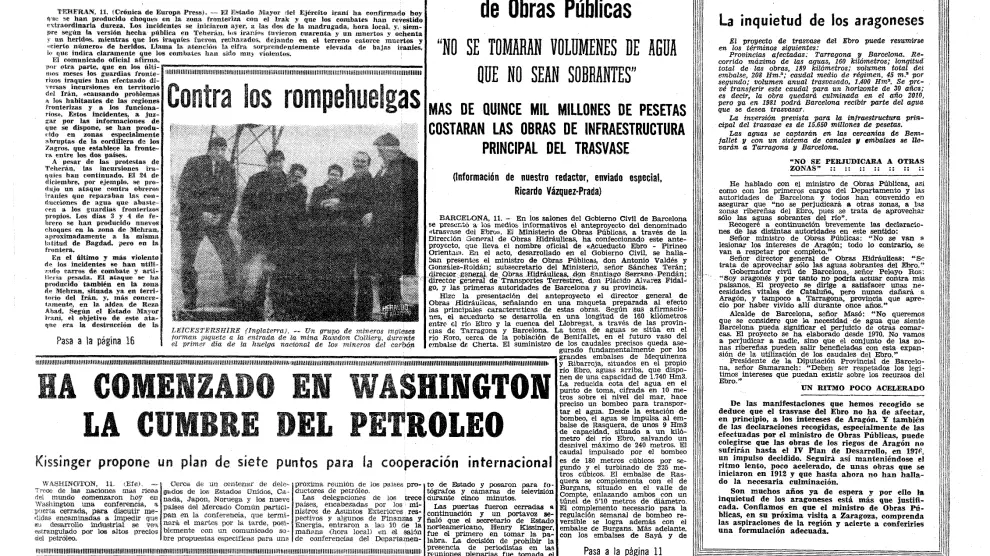 El 12 de febrero de 1974 HERALDO informaba de la presentación del proyecto del trasvase del Ebro a Barcelona.