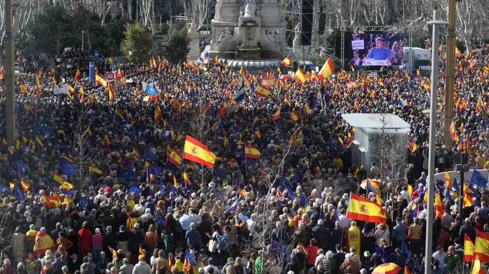 Concentración en la plaza de España de Madrid contra la ley de amnistía.