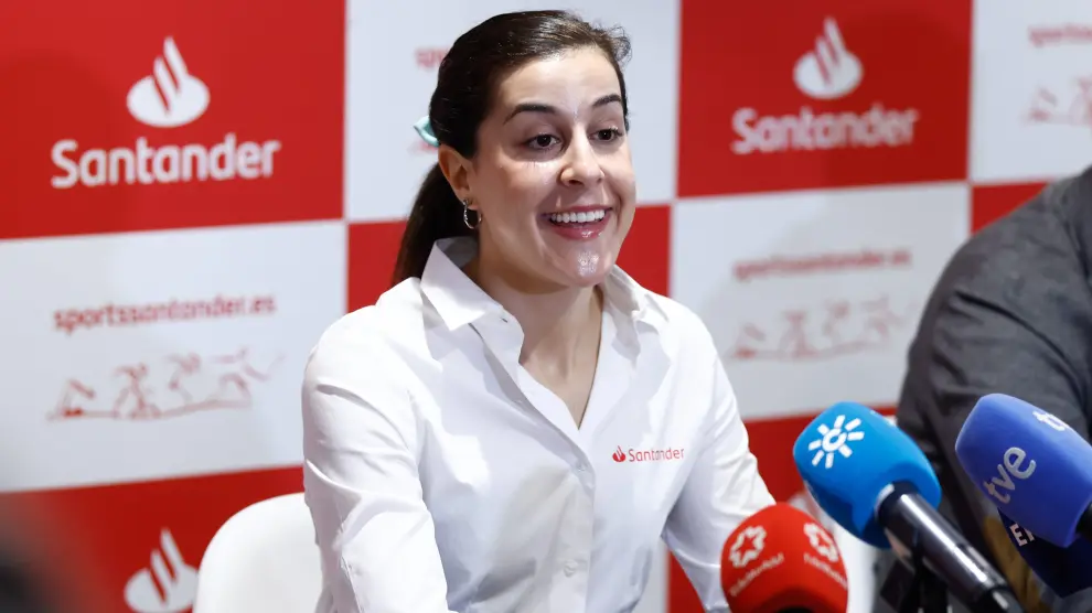 Carolina Marín en un desayuno de prensa auspiciado por su condición de embajadora del Banco Santander