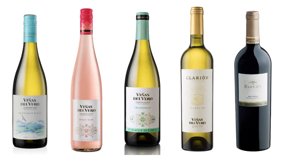 Cinco vinos de Viñas del Vero, de la D. O. Somontano.