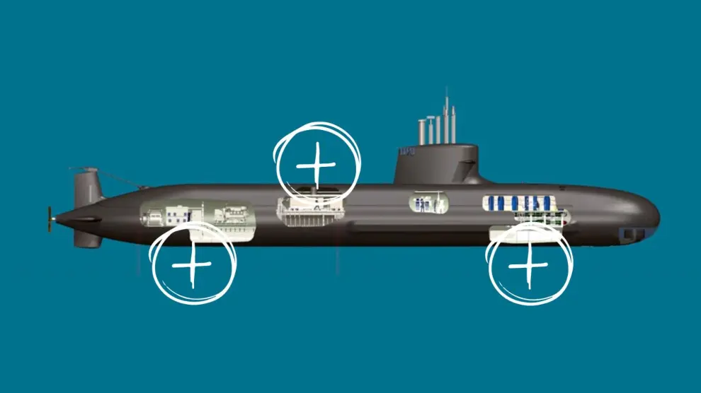 El submarino S-81 Isaac Peral tiene una eslora de 81 metros y un diámetro de 7,3 metros.