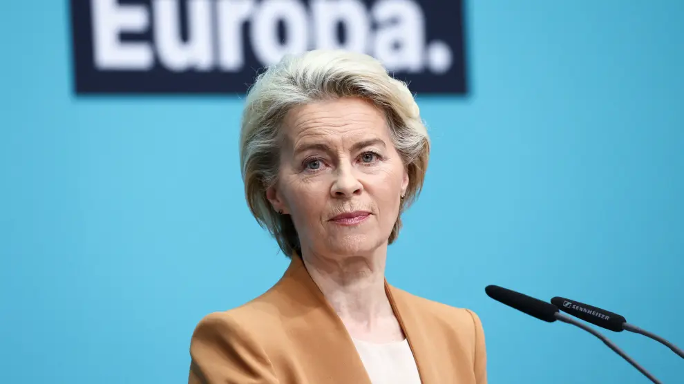EU Commission President Ursula von der Leyen looks on during a press conference, on the day of the CDU leadership meeting, in Berlin, Germany, February 19, 2024. REUTERS/Liesa Johannssen [[[REUTERS VOCENTO]]]