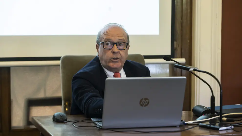 Marcos Sanso, en la presentación de uno de los informes sobre perspectivas económicas que elabora Cámara de Zaragoza.