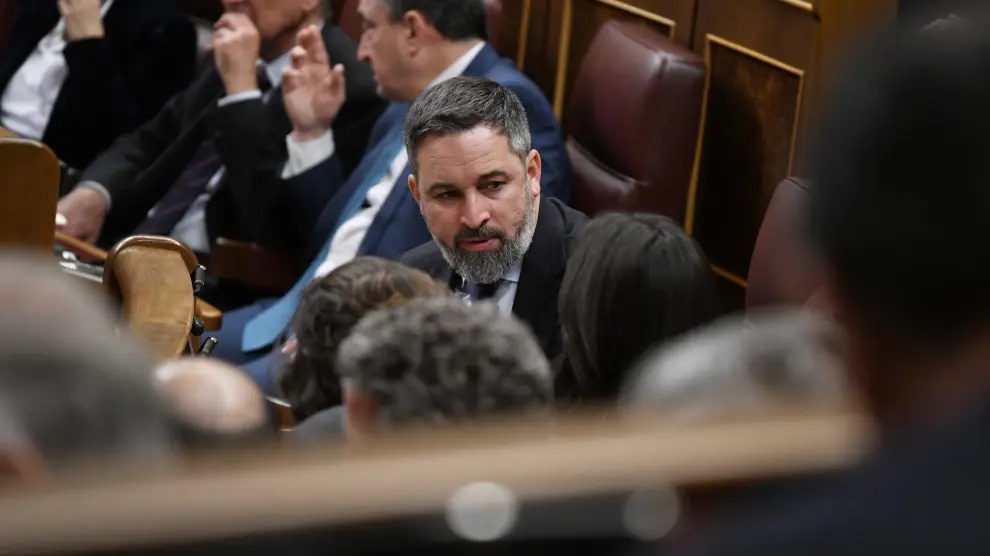 El presidente de Vox, Santiago Abascal, durante una sesión plenaria, en el Congreso de los Diputados