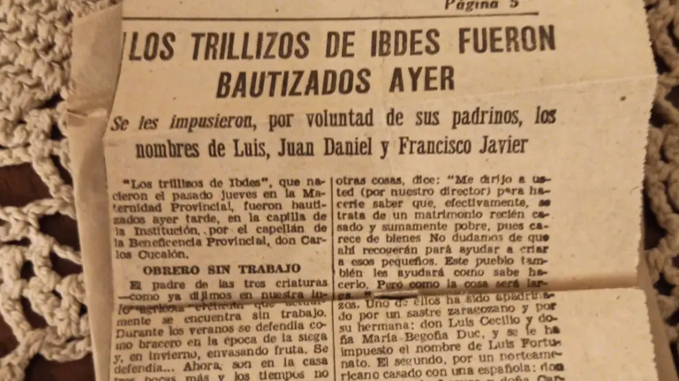 Información sobre los trillizos de Ibdes en Heraldo de Aragon