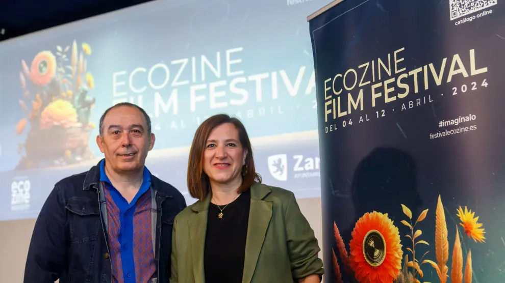 Pedro Piñeiro y Sara Fernández, en la presentación del festival en la Filmoteca de Zaragoza