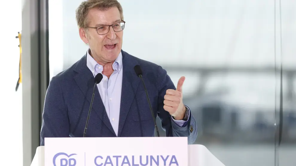 El presidente del PP, Alberto Núñez Feijóo, durante la Junta Directiva Autonómica del PP de Cataluña este miércoles.
