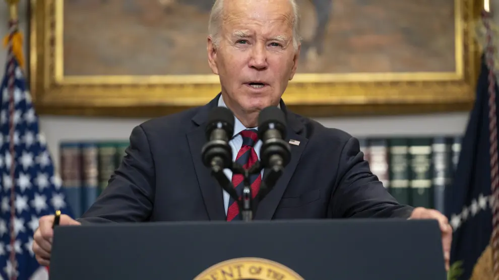 FILE - President Joe Biden speaks on student loan debt forgiveness at the White House, Oct. 4, 2023, in Washington. A group of Republican-led states filed a federal lawsuit Thursday, March 28, 2024, suing the Biden administration to block a new student loan repayment plan that provides a faster path to cancellation and lower monthly payments for millions of borrowers. (AP Photo/Evan Vucci, File)